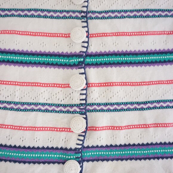 Vintage Accordéon White Knit Multicolour Striped Button Cardigan Eclectic M - Picture 6 of 10